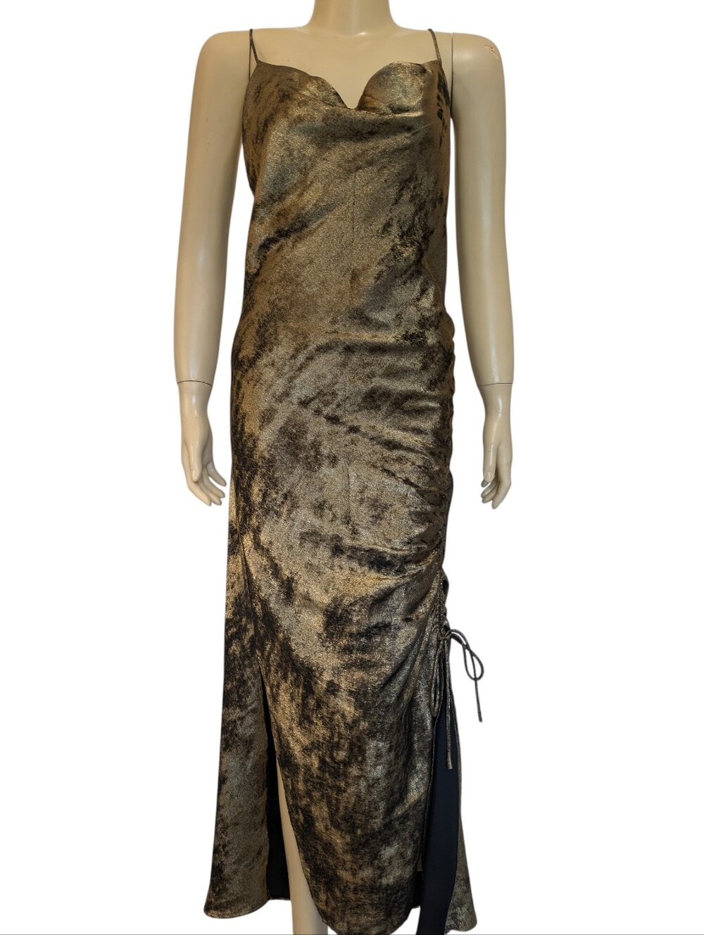 2/$10 Zara Basic Elegant Gold and Black Women's Midi Spaghetti Straps Dress